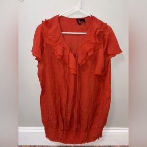 New Directions Orange V Neck Ruffle Tie Blouse Rayon Blend 3X Career Workwear